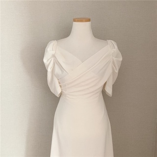 ภาพขนาดย่อของภาพหน้าปกสินค้าKN-8888 พร้อมส่ง DRSS001 ชุดเดรสสีพื้น เรียบหรู Wedding Dress จากร้าน heartprattana บน Shopee ภาพที่ 7