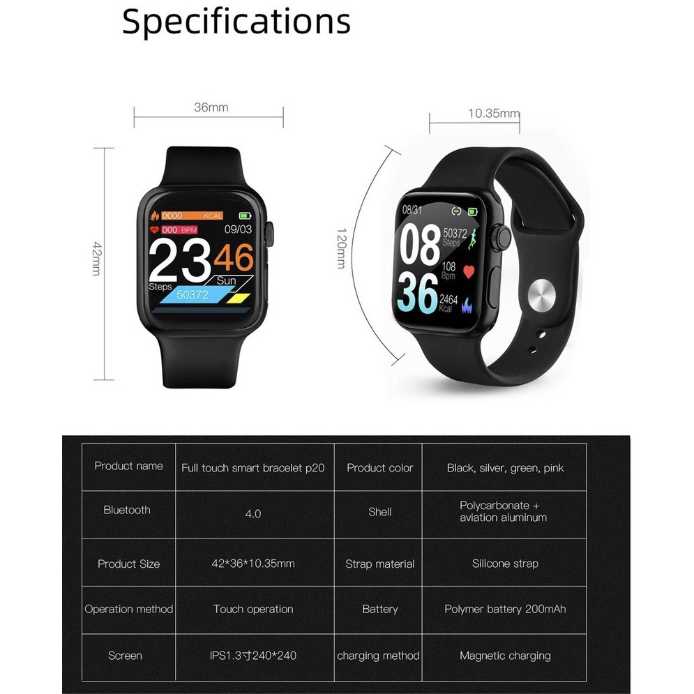 p20pro-นาฬิกาออกกำลังกาย-ส่งด่วน-1-วัน-นาฬิกาอัจฉริยะ-รองรับภาษาไทย-วัดชีพจร-ความดัน-นับก้าว-realtime