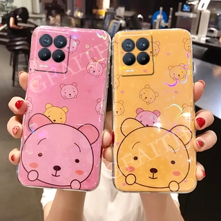 จัดส่งฟรี 2021 New Style เคสโทรศัพท์ Realme 8 4G 5G C21 Casing Cute Cartoon Bear Silicone TPU Soft Colorful Cherry Blossoms Back Cover Phone Case Realme8 RealmeC21