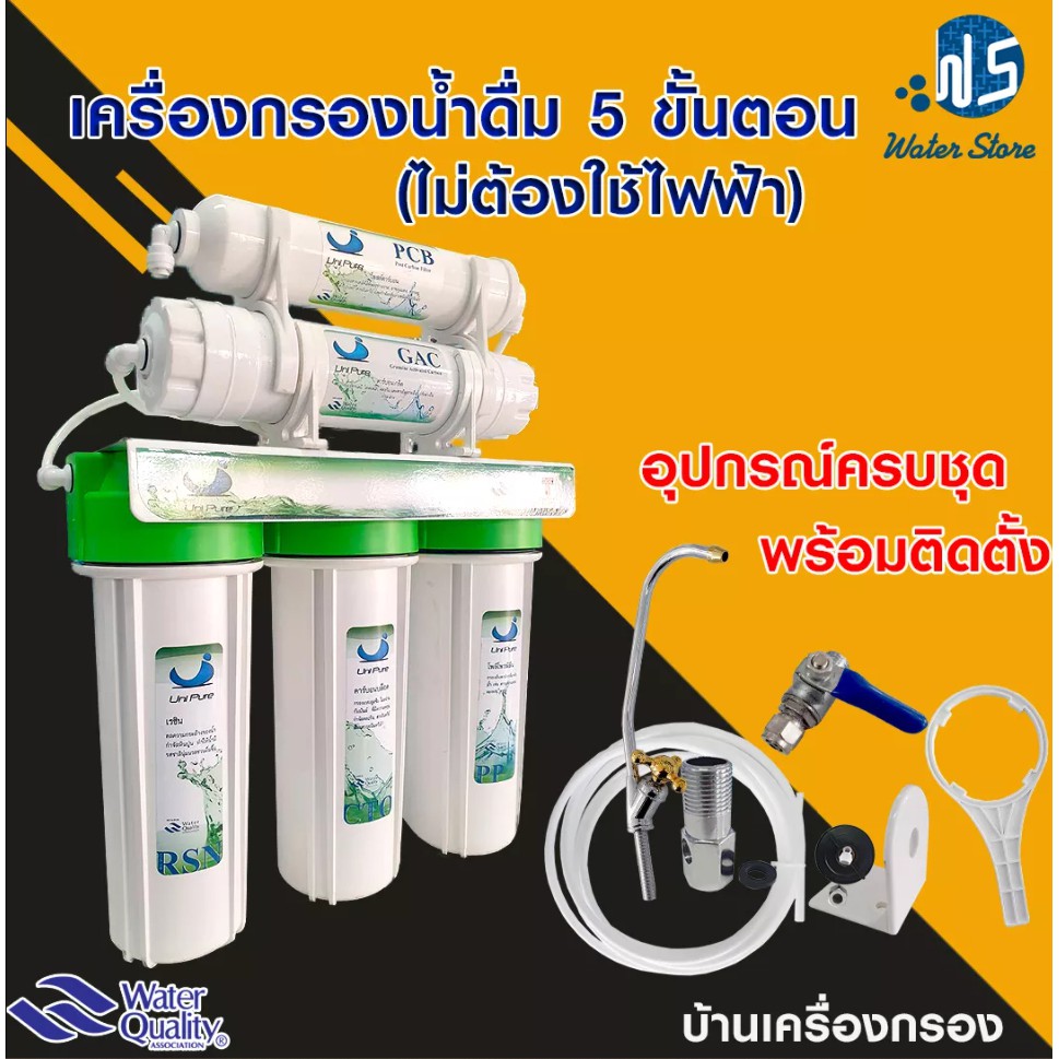 บ้านเครื่องกรอง-เครื่องกรองน้ำดื่ม-5-ขั้นตอน-unipure-green-กรองกลิ่น-สี-สารเคมี-คลอรีน