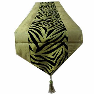 ผ้าคาดโต๊ะ / คาดเตียง ไหมไทย สีเขียว ลายเสือ ขนาด 13
