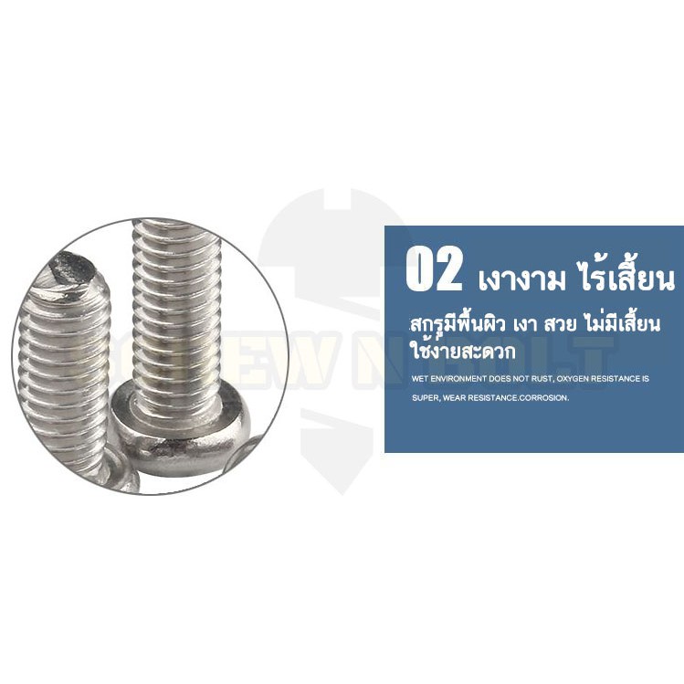 ภาพสินค้าน็อต สกรู หัวกลม หัวแพน แฉก P+ สแตนเลส 304 เกลียวมิล หยาบ M3 / Pan Head Phillip Machine Screw SUS304 M3 จากร้าน screwnbolt.th บน Shopee ภาพที่ 4