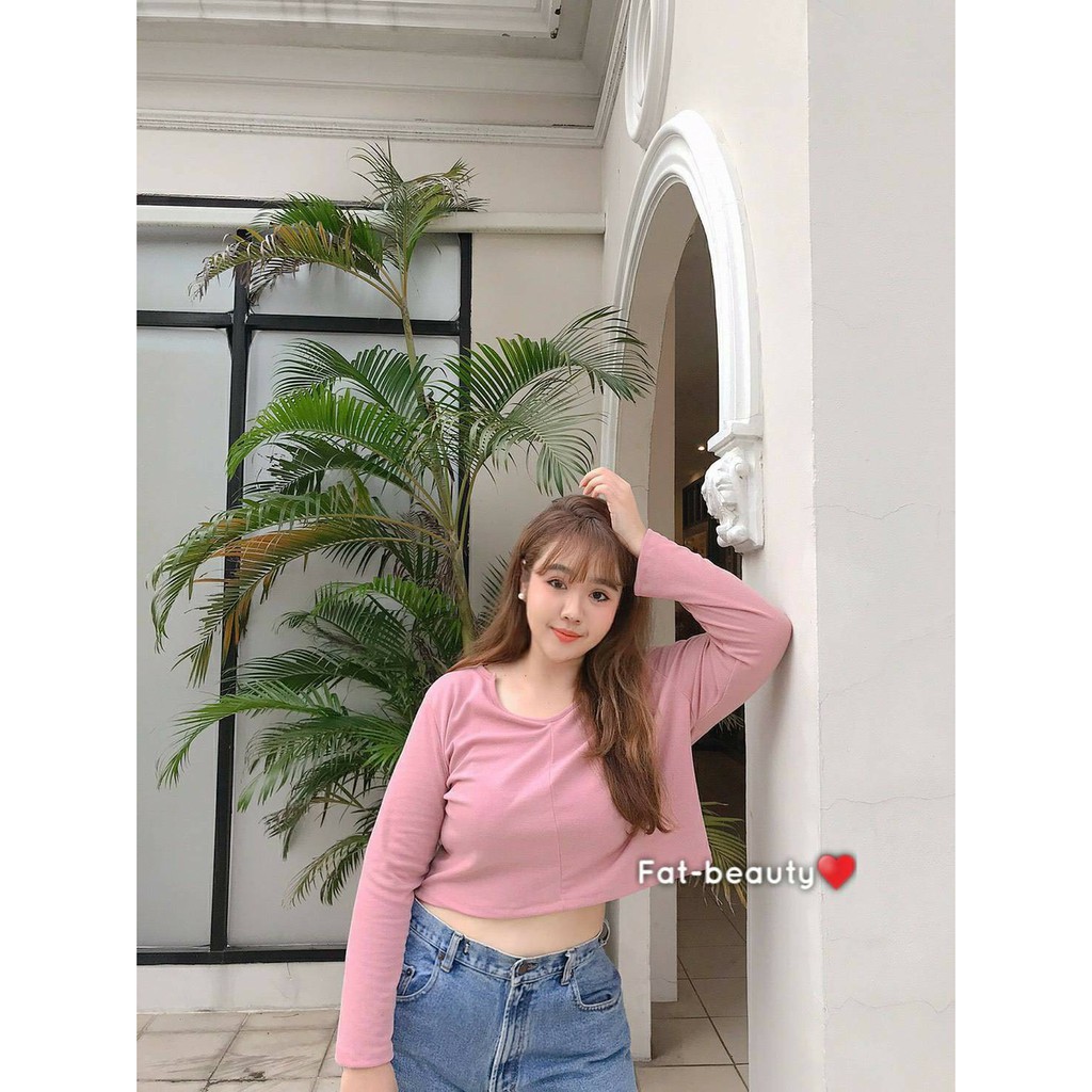เสื้อครอปแขนยาวคอยูผ้าร่อง-เนื้อผ้าดี-ใส่สบายมาก