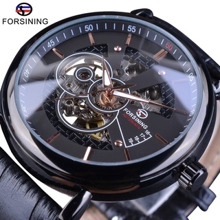 Forsining Transparent Case Avigator Series Genuine Leather Strap Fashion Skeleton Design Men Automatic Watches Top Brand