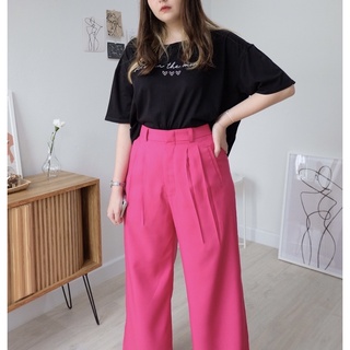 CurveG Wide Leg Pants Hot Pink สีชมพูบานเย็น