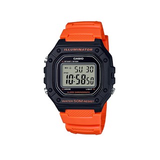 Casio Sport นาฬิกาข้อมือสายเรซิ่น สีส้มดำ รุ่น W-218H-4B2