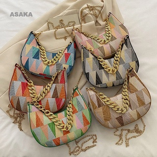 Asaka กระเป๋าสะพายไหล่ กระเป๋าถือลําลอง พิมพ์ลาย เรียบง่าย แฟชั่นสําหรับสตรี