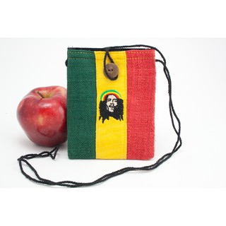 สินค้าราสต้า  กระเป๋าราสต้าใยธรรมชาติใส่พาสปอร์ต﻿แบบคล้องคอ BOB MARLEY 3×5 นิ้ว