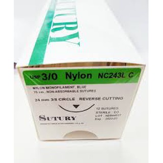 NYLON NC243L C3/8 24 3/0 75CM. Rev Cut(1 Doz./Box) (ไนลอน)