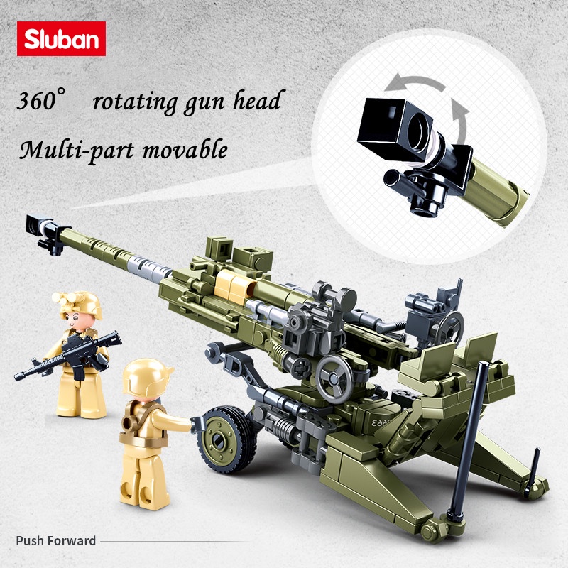 บล็อกตัวต่อ-sluban-0890-ww2-army-light-howitzer-ของเล่นสําหรับเด็ก-258-ชิ้น