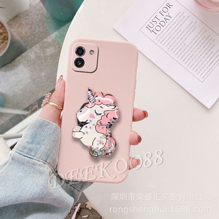 เคส ซัมซุง Samsung Galaxy A03 S21 FE Ultra S21+ Plus 5G Housing Cellphone Case with Cute Cartoon Pink Horse Bracket Stand Holder Back Cover Casing เคสโทรศัพท์ ซัมซุงA03 GalaxyA03