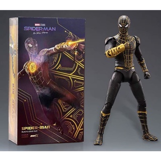 ใหม่!! พร้อมส่ง💥 โมเดล Spiderman Black &amp; Gold Suit No Way Home งานแท้ลิขสิทธิ์ ZD Toys สูงประมาณ 19 Cm อุปกรณ์เพียบ