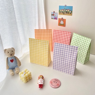 ถุงใส่ของ ถุงกระดาษ ตารางสก็อต🌈 น้องหมีเกาหลี 🐰🐻 ถุงกระดาษขยายข้าง (พร้อมส่ง)