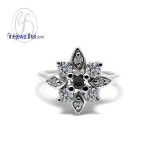 Finejewelthai-แหวนนิล-นิลแท้-แหวนเพชรCZ-แหวนเงินแท้-พลอยประจำเดือนเกิด-Black-Spinel-Silver-Ring-R1293on