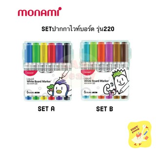 ปากกาไวท์บอร์ด Monami SigmaFlo Liquid Whiteboard รุ่น 220 Set 6 สี พร้อมกล่อง