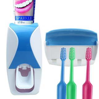 อุปกรณ์บีบยาสีฟันอัตโนมัติ พร้อมที่แขวนแปรงสีฟัน คละสี รุ่น Toothbrush-toothpaste-hanger-toilet-00f-J1