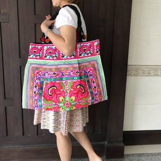 ถักทอถักมือ Handmade Shoulder Bag กระเป๋าเป้ผ้าฝ้ายสะพายข้าง กระเป๋าปักม้ง ชาวดอยปุย เชียงใหม่