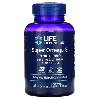 Life Extension Super Omega 3 EPA DHA Fish Oil Sesame Lignans Olive Extract 60 Softgels น้ำมันปลา โอเมก้า 3 ดีเอชเอ