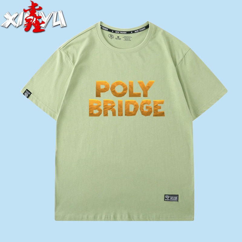 เสื้อยืดผู้ชาย-เสื้อยืดแขนสั้นผู้ชายแบรนด์-super-fire-steam-วิดีโอเกม-bridge-builder-2-อุปกรณ์ต่อพ่วงชายเสื้อยืดแขนสั้นผ