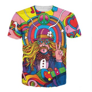 เสื้อยืดแฟชั่น hippie 3 d หลากสีสัน