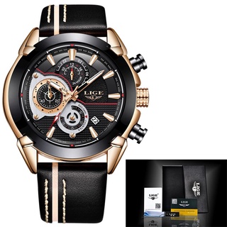 LIGE Mens Watches Top Brand Luxury Quartz Gold Watch Men Casual Leather Military Waterproof Sport Wrist