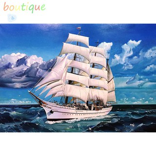 boux 5 d diy ภาพจิตรกรรมปักครอสติสลาย ocean ship ติดประดับเพชรสําหรับติดตกแต่งผนังบ้าน