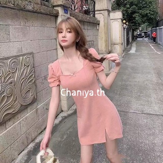 Chaniya.th🌺พร้อมส่ง🔥ชุดเดรสกระโปรงสั้นใหม่เหนือเข่าสีชมพูแขนพองตุ๊กตาคอเหลี่ยมแนวสาวเกาหลีสุดนักรัก🎀