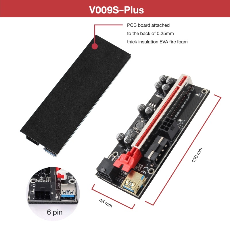 ภาพหน้าปกสินค้าAzure Riser Card 2021 for Bitcoin Dogecoin Ver009S Ver008S PCI Express 4Pin 6Pin SATA Molex Power USB 3.0 จากร้าน gongniu_official บน Shopee