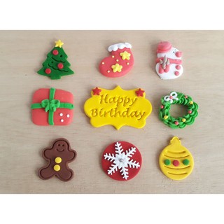 น้ำตาลแต่งขนม วันคริสมาส วันปีใหม่ คัพเค้กเทศกาลคริสมาส Christmas cake topper น้ำตาลแต่งหน้าเค้ก เทศกาลคริสมาส 9ชิ้น