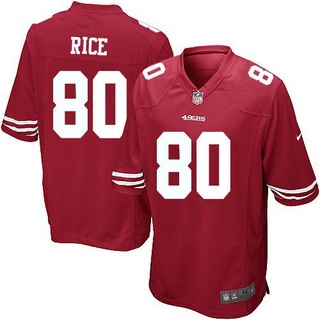 เสื้อกีฬาแขนสั้น ลายทีมชาติฟุตบอล Jerry Rice 80 NFL 49ers ชุดเยือน สีแดง ดํา ขาว