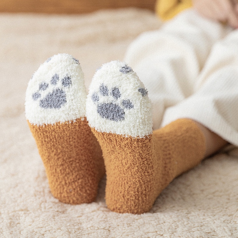ถุงเท้า-ผ้ากํามะหยี่-แบบหนา-ลายกรงเล็บแมวน่ารัก-ให้ความอบอุ่น-แฟชั่นฤดูใบไม้ร่วง-และฤดูหนาว-สําหรับนอนหลับ