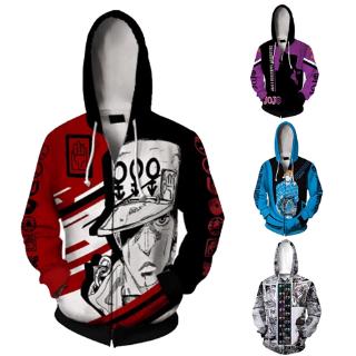 อะนิเมะ JoJo ผจญภัยที่แปลกประหลาดชุด Hoodies Hoodies 3D พิมพ์เสื้อคอสเพลย์ซิปคลุมด้วยผ้าแจ็คเก็ต