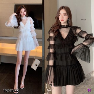 PE10432 Dress 2 ชิ้น เดรสตาข้ายแขนยาว ระบายชั้นๆ ทั้งตัว