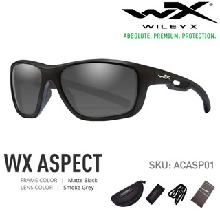 แว่นตาเซฟตี้ WileyX  รุ่น ASPECT เลนส์กันสะเก็ดสีเทาดำ กรอบสีดำ ขาแบบขาสปริง ใส่สบายไม่บีบแก้มกันกระแทกสูง รับประกัน 1ปี