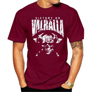 ใหม่ เสื้อยืดลําลอง แขนสั้น พิมพ์ลาย Victory Or Valhalla Skull And Viking Pohmom23Acbfen27 สําหรับผู้ชาย