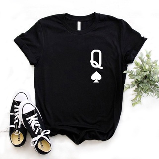 【100% cotton】เสื้อยืดลําลอง ผ้าฝ้าย แขนสั้น พิมพ์ลาย Queen of Spades ตลก สําหรับผู้หญิง