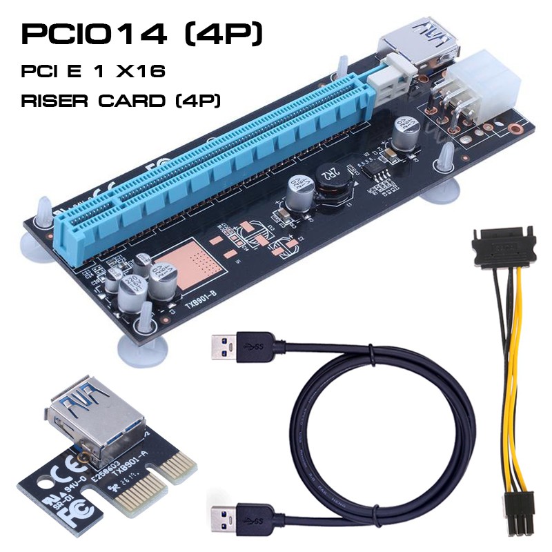ภาพสินค้าCard PCI Express 16x Riser (ไรเซอร์) PC1014 4P Molex/6 Pin จากร้าน it.2u บน Shopee ภาพที่ 1