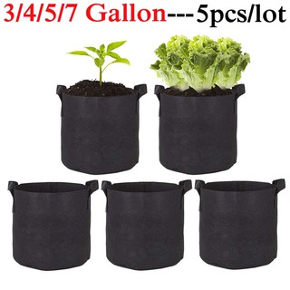 Cannabmall 5-Pack 3/4/5/7 แกลลอน Grow กระเป๋าพืชกระเป๋าผ้าหม้อ,Heavy Duty 300g หนาผ้านอนวูฟเวน Grow Pots 3/4/5/7 แกลลอน Grow pots Grow กระเป๋าสำหรับผักสวนคอนเทนเนอร์สำหรับผัก