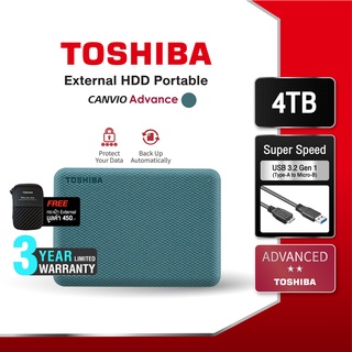 สินค้า Toshiba External HDD (4TB) USB 3.2  SuperSpeed, รุ่น (Canvio Advance V10)  Security Auto-backup 2.5\" สีเขียว ฮาร์ดดิสพกพา  Portable Hard drive ฟรี!! กระเป๋ากันกระแทก (TSB-HDTCA40AG3CA)