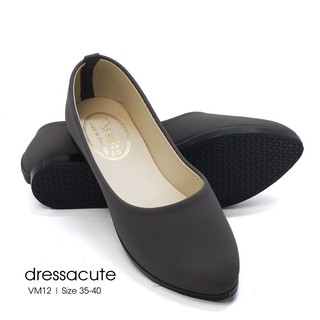Best SALEรองเท้าผู้หญิงคัชชู ส้นเตี้ย หัวแหลม รุ่น VM12 (สีเทาเข้ม)รองเท้าแฟชั่น