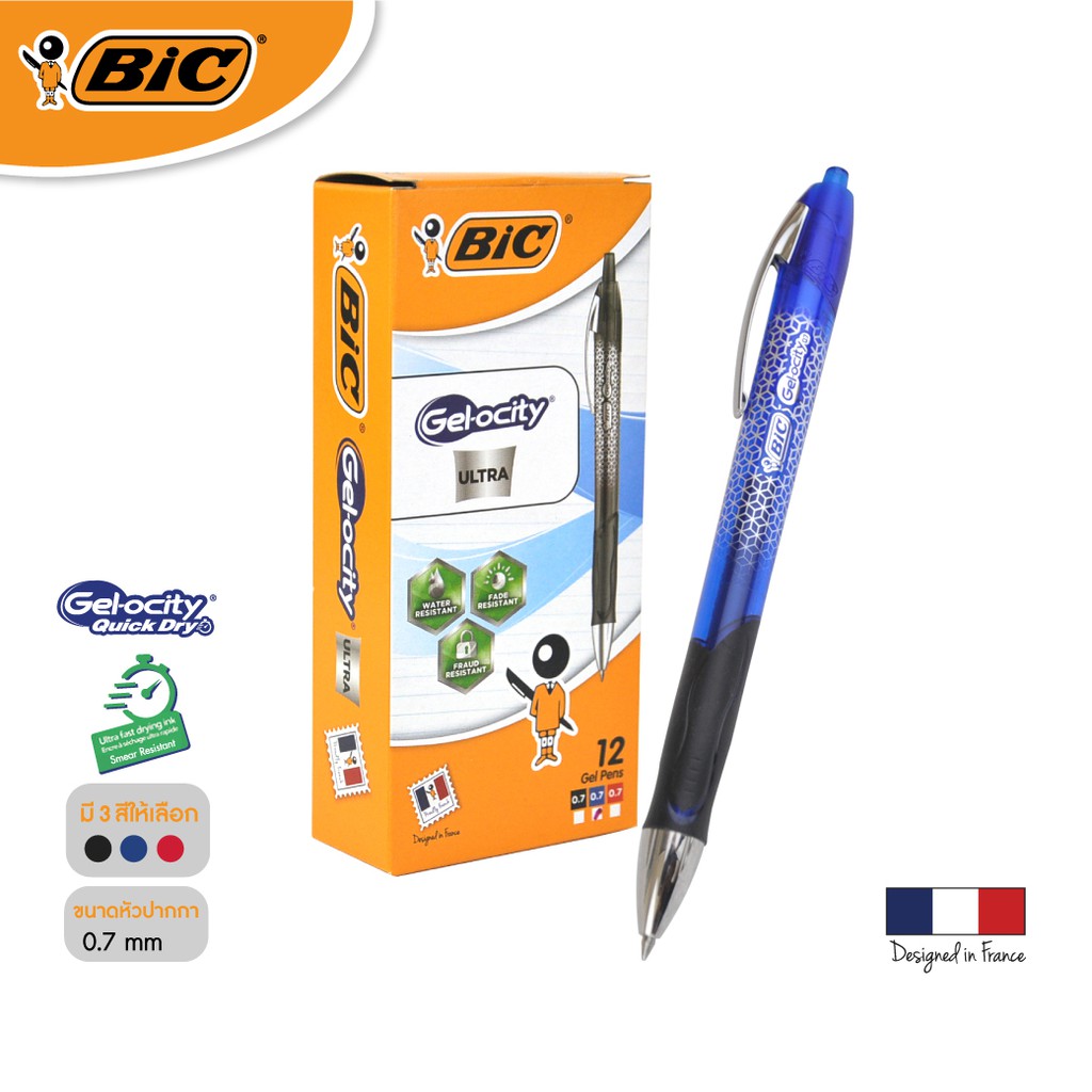 bic-บิ๊ก-ปากกา-gel-ocity-ultra-ปากกาเจล-เเบบกด-หัวปากกา-0-7-mm-จำนวน-12-ด้าม