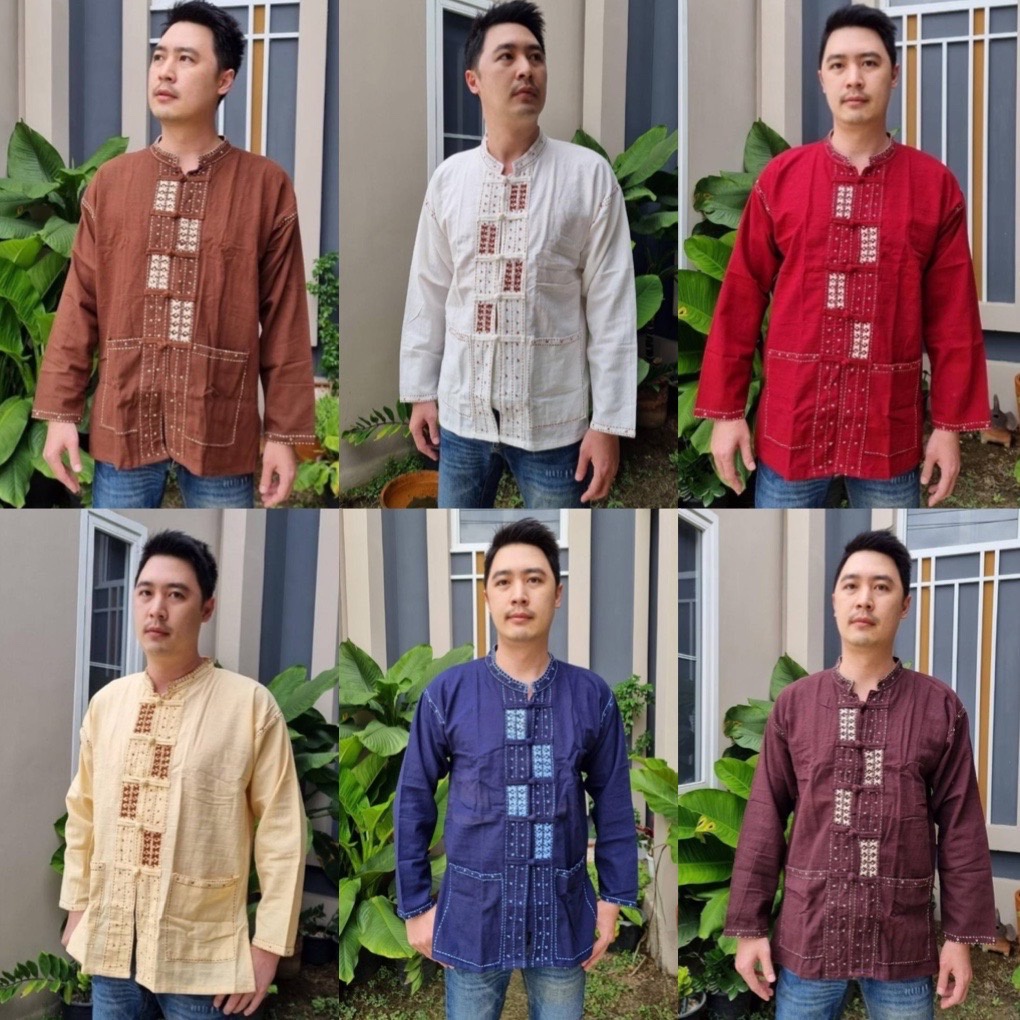 เสื้อพื้นเมืองชายแบบแขนยาว-ดีไซส์-ทันสมัย-ผ้าไทย-ผ้าพื้นเมือง-ผ้าพื้นบ้าน-ชุดไทย-ชุดพื้นเมือง-ชุดพื้นบ้าน