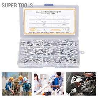 Super Tools ชุดหมุดย้ําหน้าแปลน อะลูมิเนียมอัลลอย 6 ขนาด สําหรับเชื่อมต่อ 180 ชิ้น