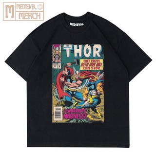 เสื้อยืด พิมพ์ลาย Marvel COMICS THOR สีดํา สําหรับผู้ชาย ผู้หญิง 24S