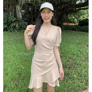 ชุดเดรสสีกากี แต่งระบาย Pie dress khaki color