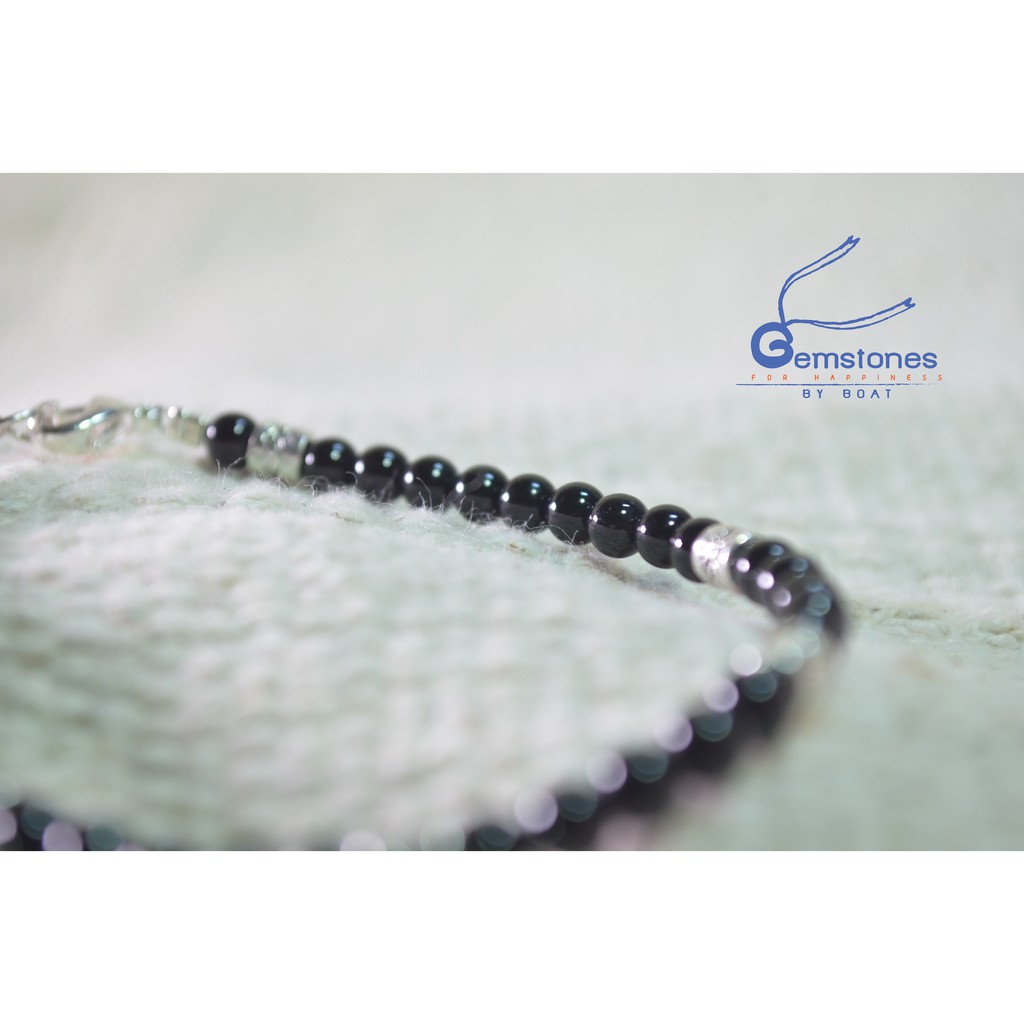 gemstones-by-boat-สร้อยข้อมือหินแบล็คโอนิกซ์-ฺblack-onyx-หินขนาด-4-มิลลิเมตร-ความยาวสร้อย-18-22-เซนติเมตร