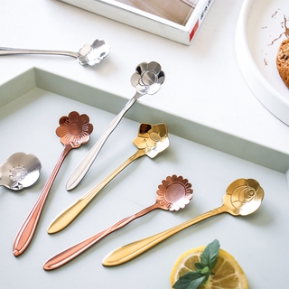 1PC  Mini Coffee Spoons Dessert Honey Cake Spoons Stainless Steel Flower Shape Spoons