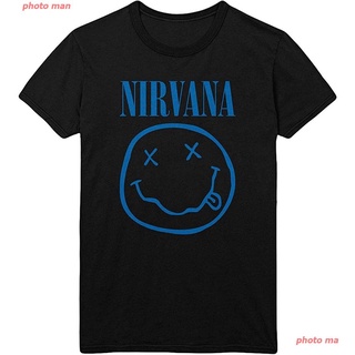 photo man ผู้ชายและผู้หญิง Nirvana Mens Blue Smiley Slim Fit T-Shirt Black top