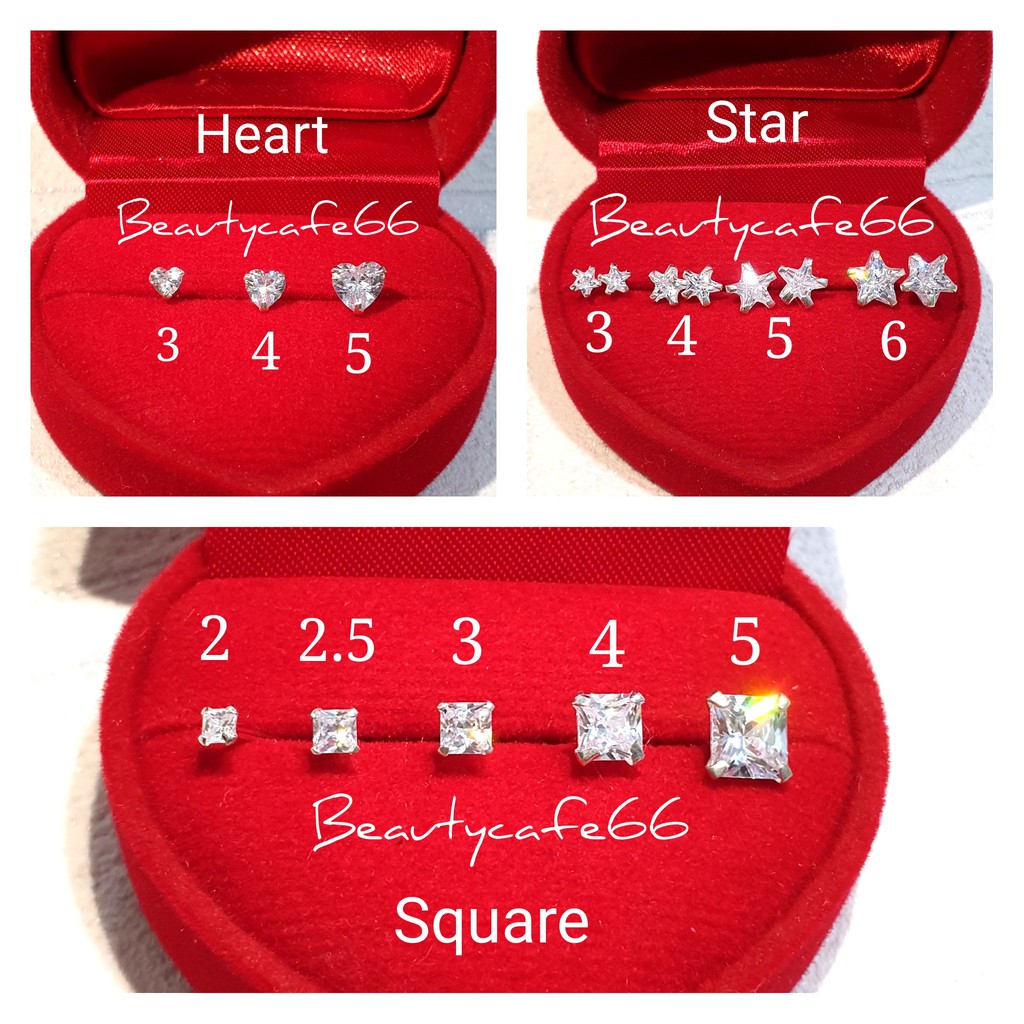 ภาพหน้าปกสินค้าSilver925 (1 คู่) ต่างหูเพชร CZ สวิตซ์ ทรงเหลี่ยม หัวใจ ดาว Square Heart Star ต่างหูเงินแท้ 92.5% ต่างหูเงิน