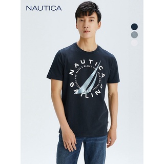 เสื้อยืดโอเวอร์ไซส์เสื้อยืดคอกลม แขนสั้น ผ้าฝ้าย พิมพ์ลาย NAUTICA Nudica แฟชั่นฤดูร้อน สําหรับผู้ชายS-3XL